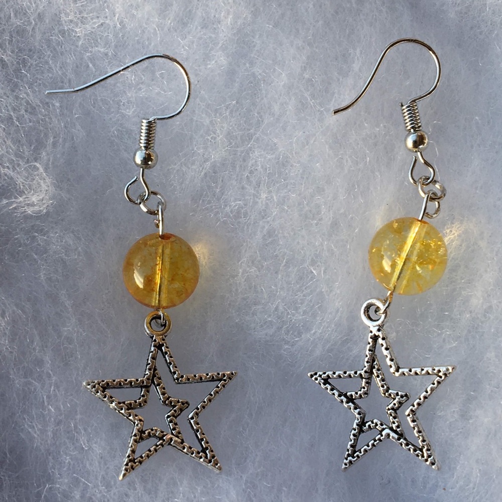 Yellow Citrine Star Dangle Earrings - Picture 3 of 8